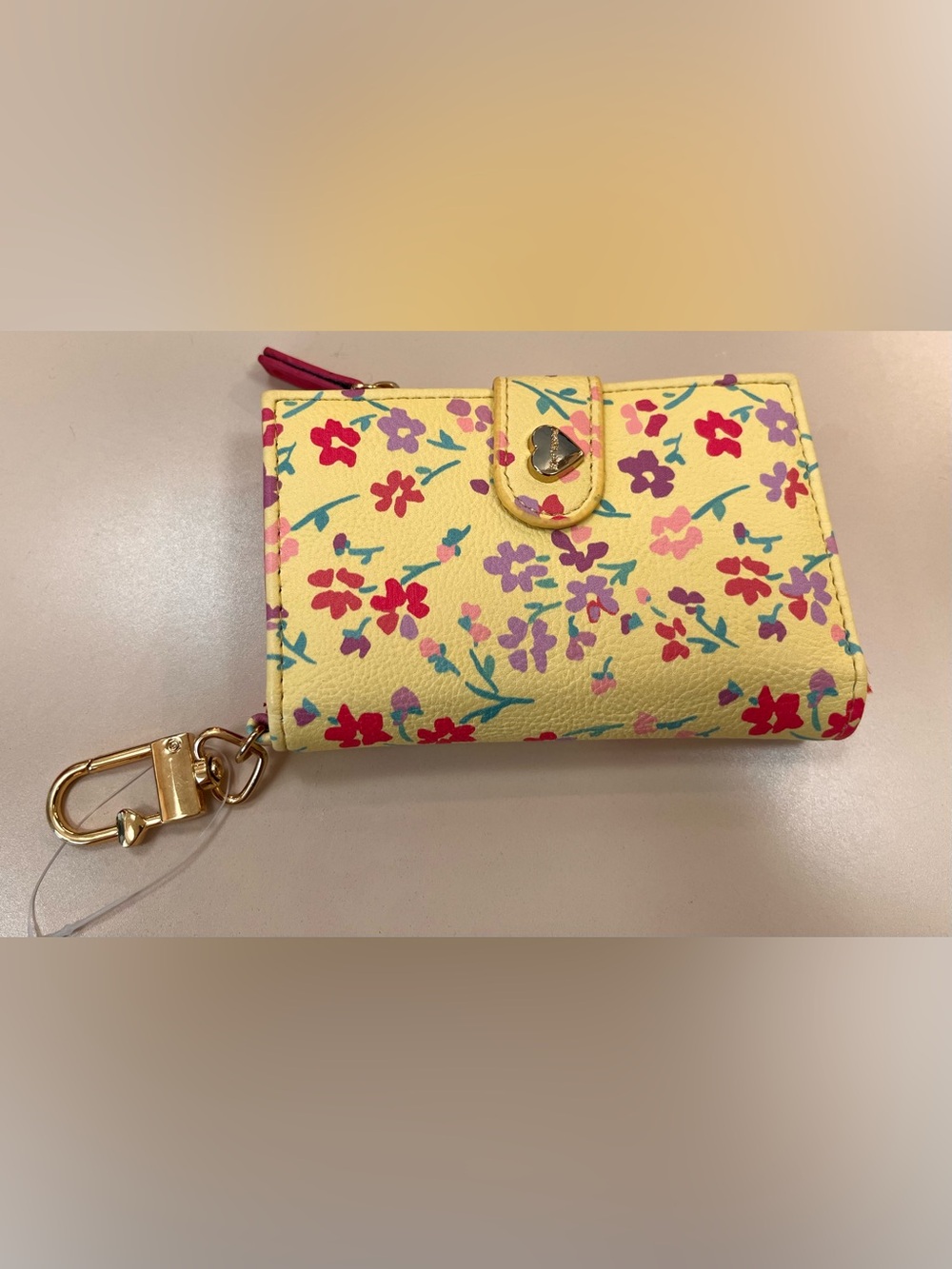 Betsey Johnson Yellow Floral Snap Wallet with Gold Key Clip